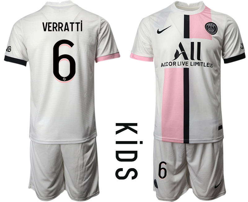 Youth 2021-2022 Club Paris St German away white #6 Soccer Jersey